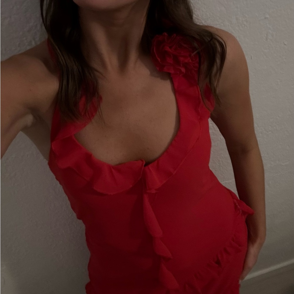 Red Ruffled Sleeveless Dress